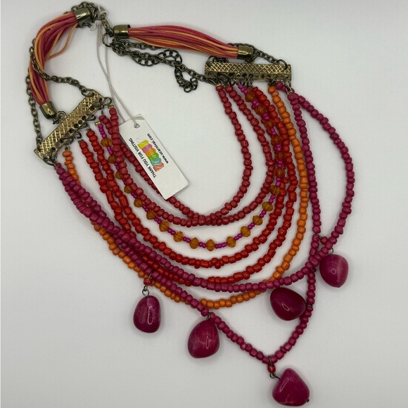 Multi strand Beaded Glass Acrylic Statement Necklace Boho Pre Owned - Picture 8 of 8